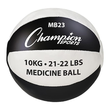 Champion Sports MB23 21-22 Lbs Leather Medicine Ball; Black & White